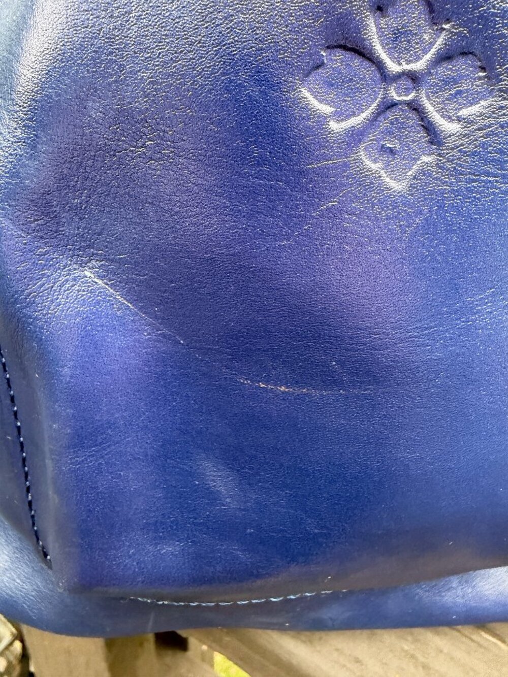 Patricia Nash Sabina Drawstring Bucket Bag Tooled Leather Patriotic Blue America - Picture 4 of 13